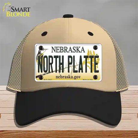 North Platte Nebraska Novelty License Plate Hat Mesh / Khaki|Black