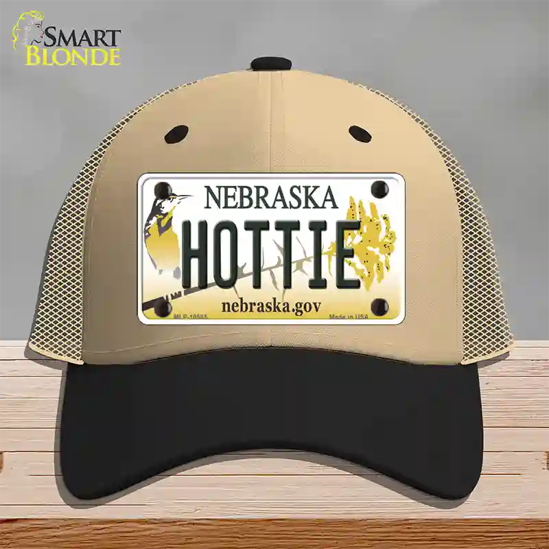 Hottie Nebraska Novelty License Plate Hat Mesh / Khaki|Black