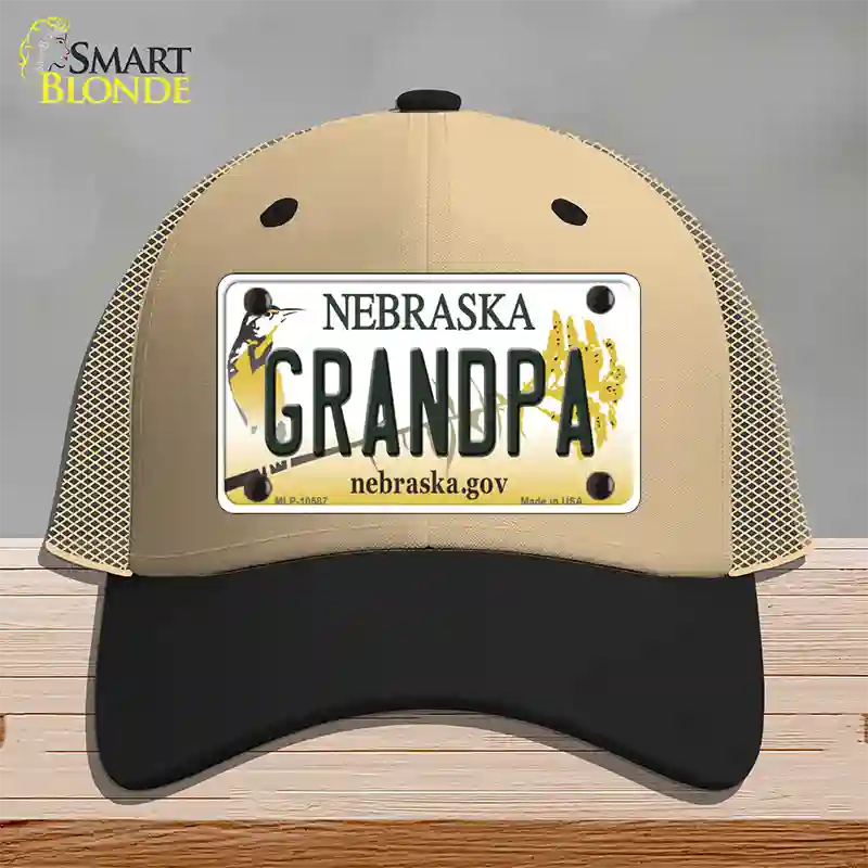 Grandpa Nebraska Novelty License Plate Hat Mesh / Khaki|Black