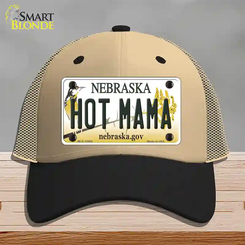 Hot Mama Nebraska Novelty License Plate Hat Mesh / Khaki|Black