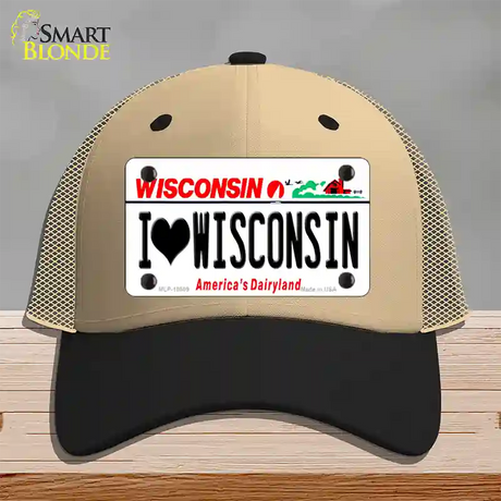 I Love Wisconsin Novelty License Plate Hat Mesh / Khaki|Black