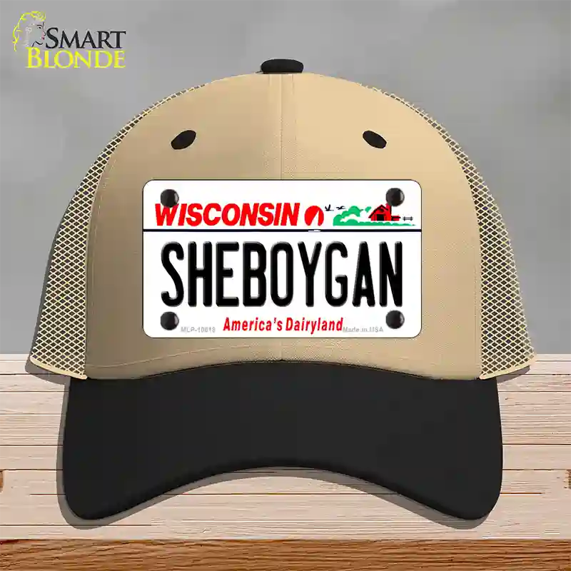 Sheboygan Wisconsin Novelty License Plate Hat Mesh / Khaki|Black