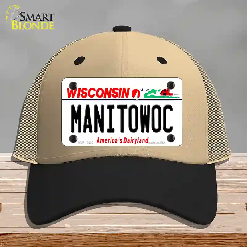 Manitowoc Wisconsin Novelty License Plate Hat Mesh / Khaki|Black