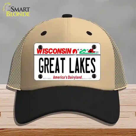 Great Lakes Wisconsin Novelty License Plate Hat Mesh / Khaki|Black