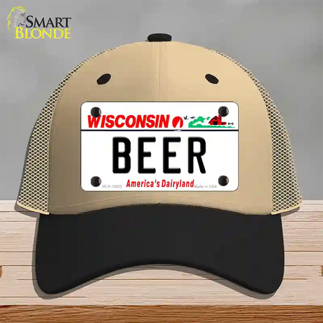 Beer Wisconsin Novelty License Plate Hat Mesh / Khaki|Black