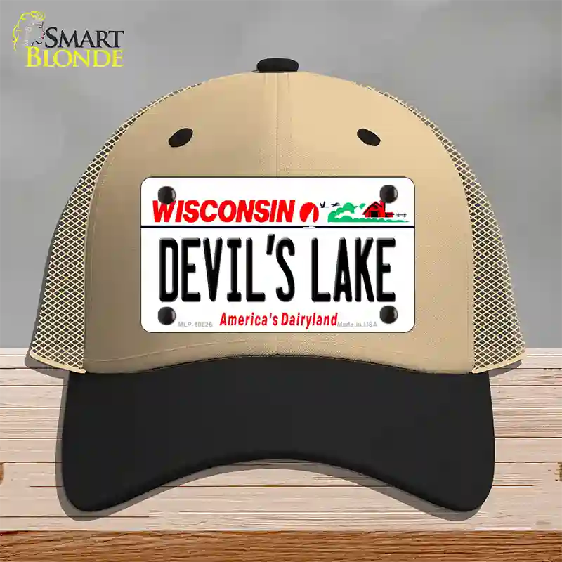 Devils Lake Wisconsin Novelty License Plate Hat Mesh / Khaki|Black