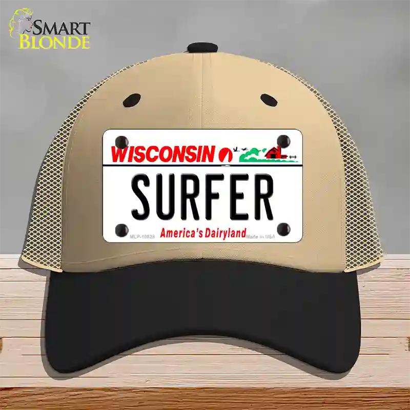 Surfer Wisconsin Novelty License Plate Hat Mesh / Khaki|Black