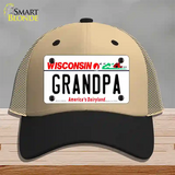 Grandpa Wisconsin Novelty License Plate Hat Mesh / Khaki|Black