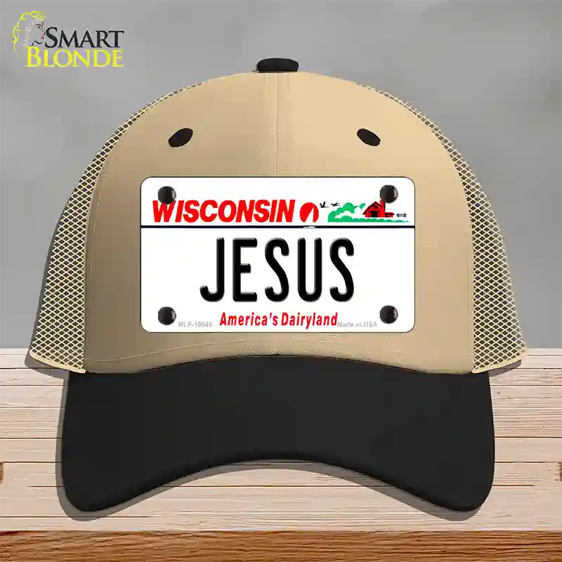 Jesus Wisconsin Novelty License Plate Hat Mesh / Khaki|Black