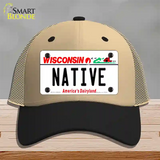 Native Wisconsin Novelty License Plate Hat Mesh / Khaki|Black