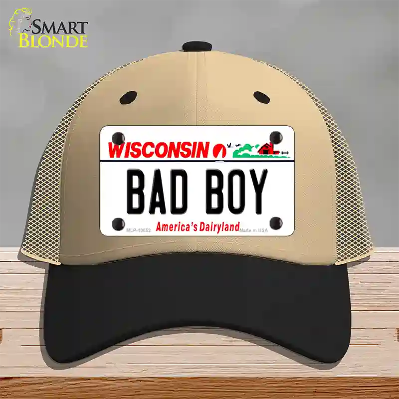 Bad Boy Wisconsin Novelty License Plate Hat Mesh / Khaki|Black