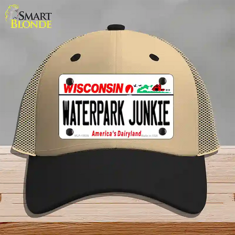 Waterpark Junkie Wisconsin Novelty License Plate Hat Mesh / Khaki|Black