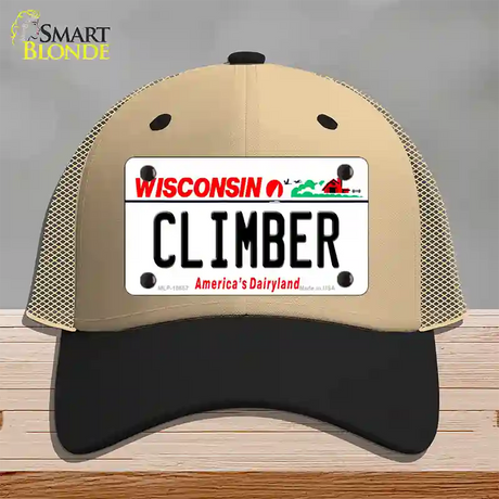 Climber Wisconsin Novelty License Plate Hat Mesh / Khaki|Black