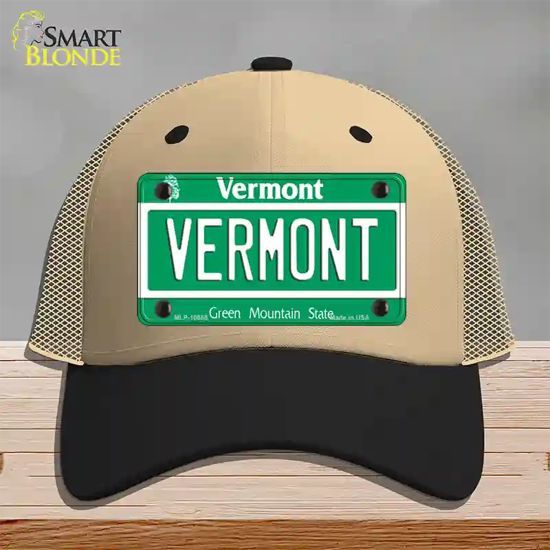 Vermont Green Mountain State Novelty License Plate Hat Mesh / Khaki|Black