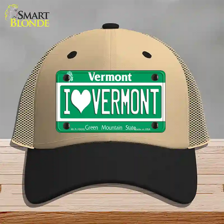 I Love Vermont Novelty License Plate Hat Mesh / Khaki|Black