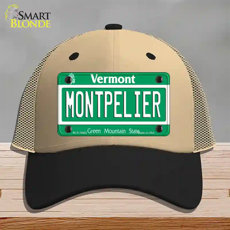 Montpelier Vermont Novelty License Plate Hat Mesh / Khaki|Black