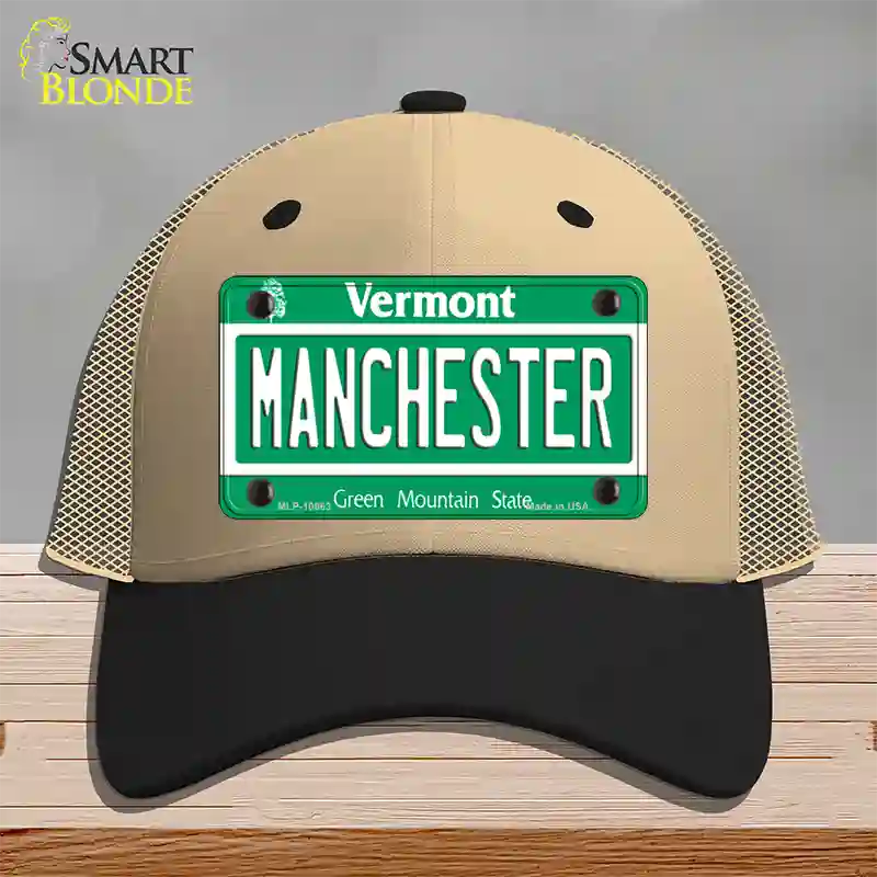 Manchester Vermont Novelty License Plate Hat Mesh / Khaki|Black