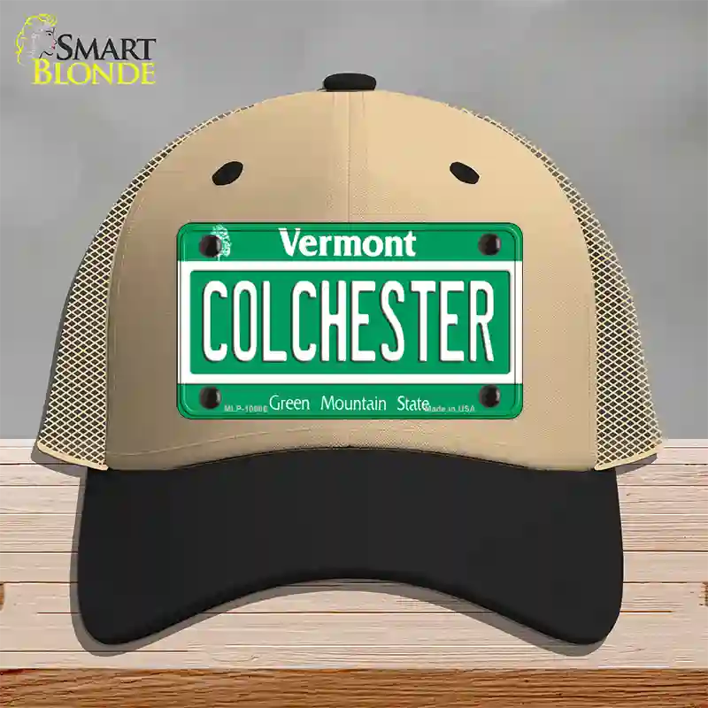 Colchester Vermont Novelty License Plate Hat Mesh / Khaki|Black