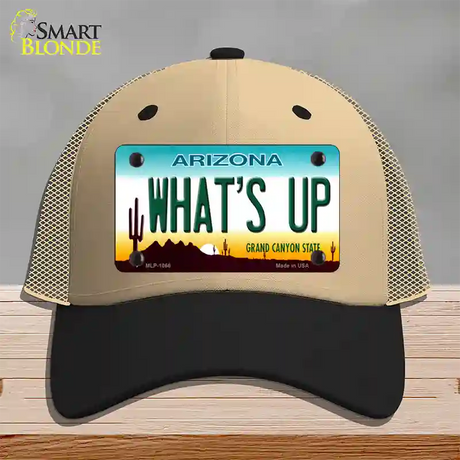 Whats Up Novelty License Plate Hat Mesh / Khaki|Black