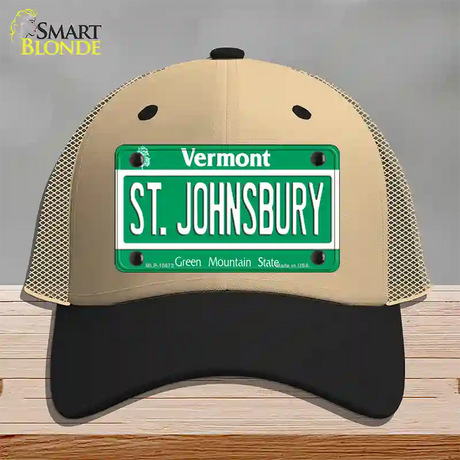 St Johnsbury Vermont Novelty License Plate Hat Mesh / Khaki|Black