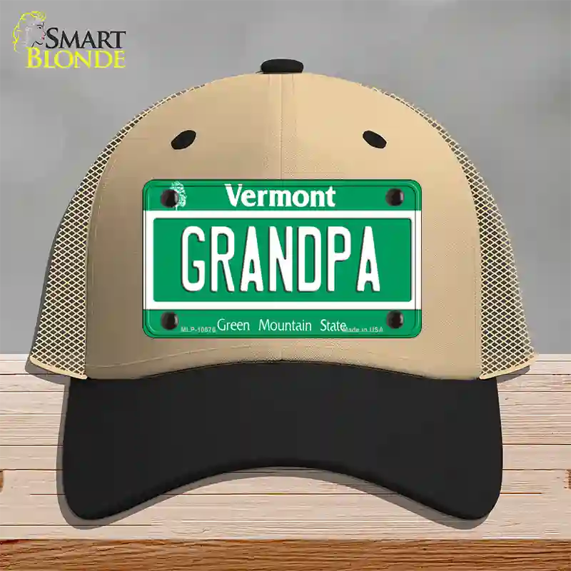 Grandpa Vermont Novelty License Plate Hat Mesh / Khaki|Black