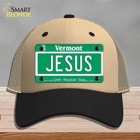 Jesus Vermont Novelty License Plate Hat Mesh / Khaki|Black