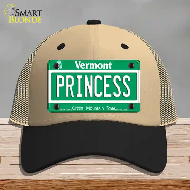 Princess Vermont Novelty License Plate Hat Mesh / Khaki|Black