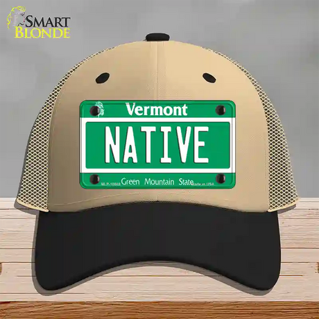 Native Vermont Novelty License Plate Hat Mesh / Khaki|Black