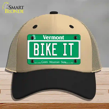 Bike It Vermont Novelty License Plate Hat Mesh / Khaki|Black