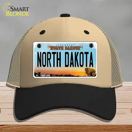 North Dakota Legendary Novelty License Plate Hat Mesh / Khaki|Black