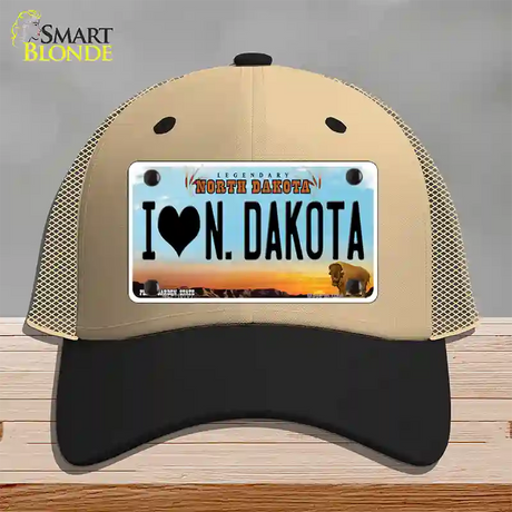 I Love North Dakota Novelty License Plate Hat Mesh / Khaki|Black