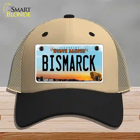 Bismarck North Dakota Novelty License Plate Hat Mesh / Khaki|Black