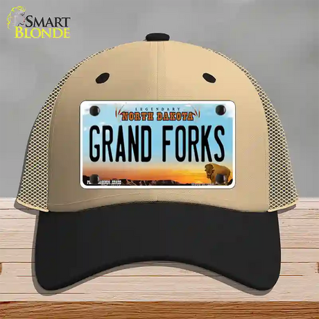 Grand Forks North Dakota Novelty License Plate Hat Mesh / Khaki|Black