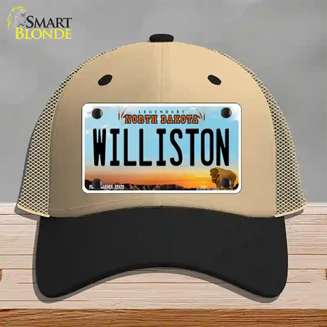 Williston North Dakota Novelty License Plate Hat Mesh / Khaki|Black