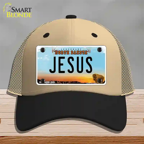 Jesus North Dakota Novelty License Plate Hat Mesh / Khaki|Black