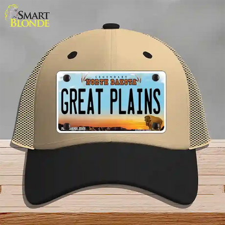 Great Plains North Dakota Novelty License Plate Hat Mesh / Khaki|Black