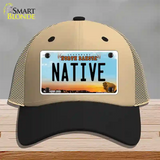 Native North Dakota Novelty License Plate Hat Mesh / Khaki|Black