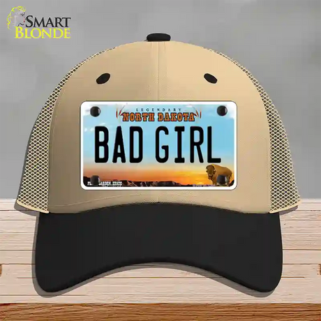 Bad Girl North Dakota Novelty License Plate Hat Mesh / Khaki|Black