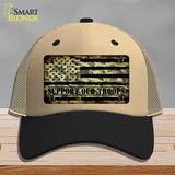 Camo American Flag Support Troops Novelty License Plate Hat Mesh / Khaki|Black