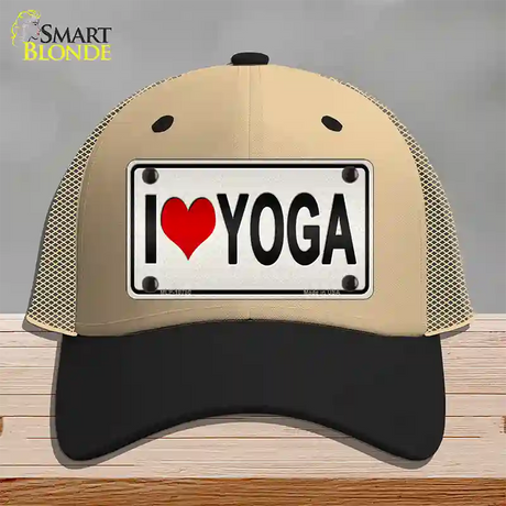 I Love Yoga Silver Novelty License Plate Hat Mesh / Khaki|Black