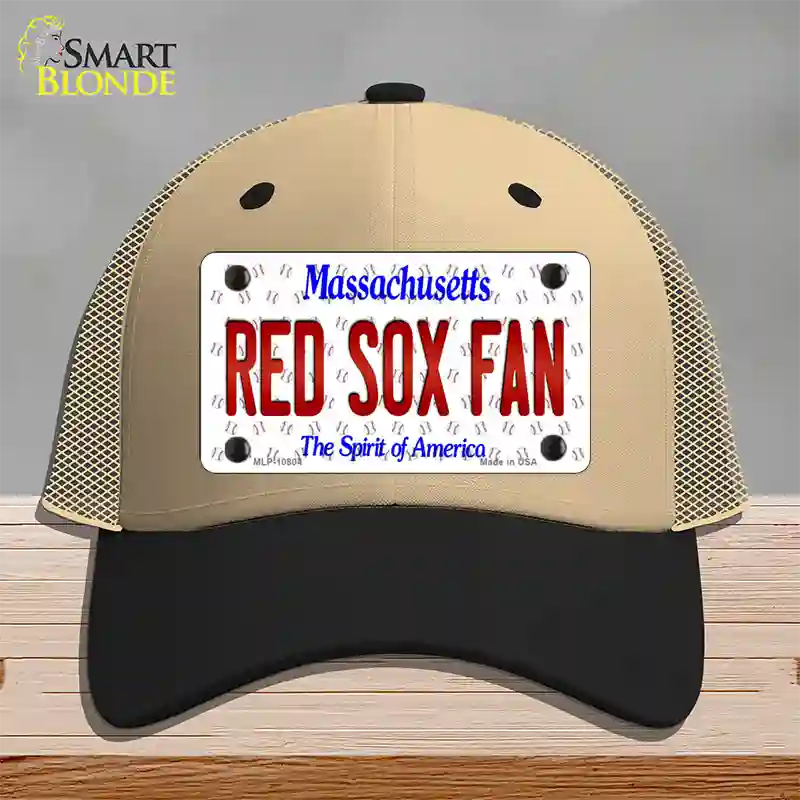 Red Sox Fan Massachusetts Novelty License Plate Hat Mesh / Khaki|Black