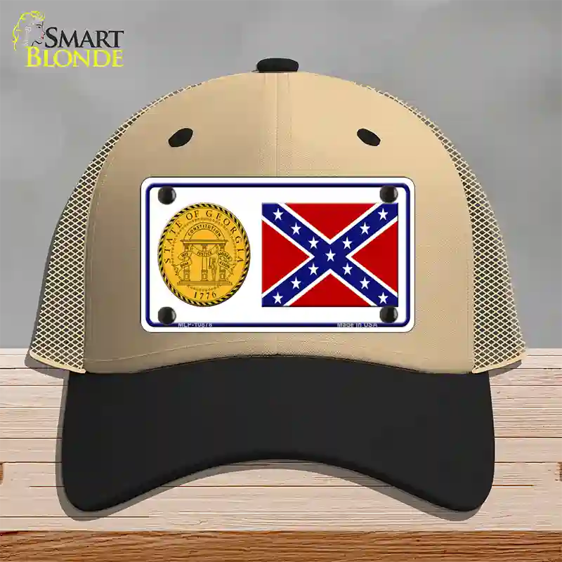 Confederate Flag Georgia Seal Novelty License Plate Hat Mesh / Khaki|Black