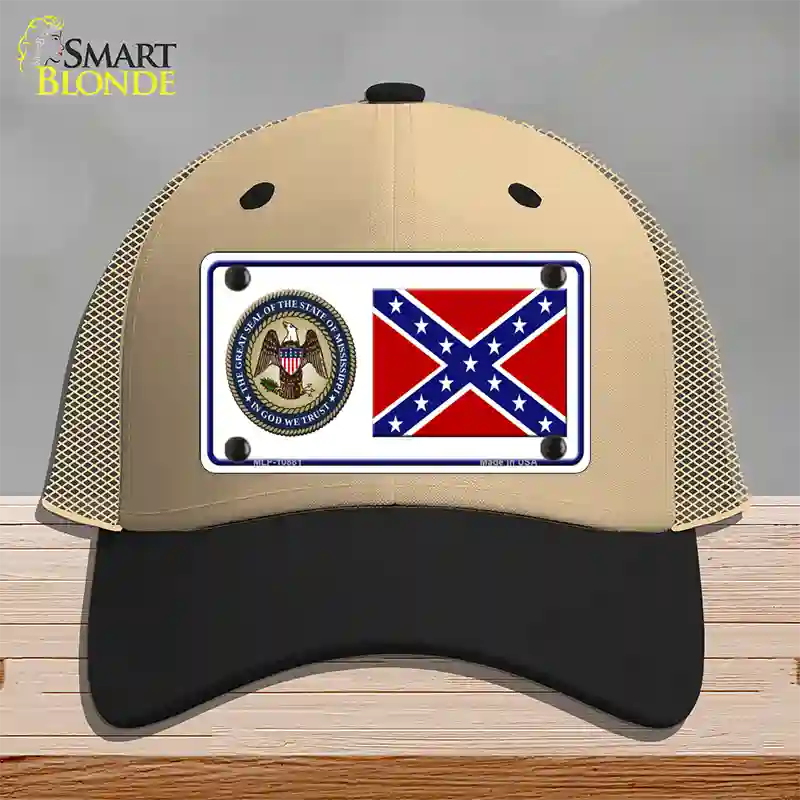 Confederate Flag Mississippi Seal Novelty License Plate Hat Mesh / Khaki|Black