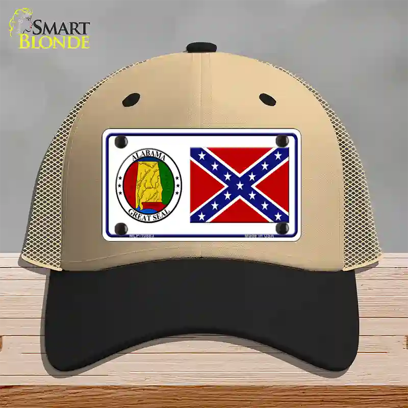 Confederate Flag Alabama Seal Novelty License Plate Hat Mesh / Khaki|Black