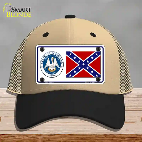 Confederate Flag Louisiana Seal Novelty License Plate Hat Mesh / Khaki|Black