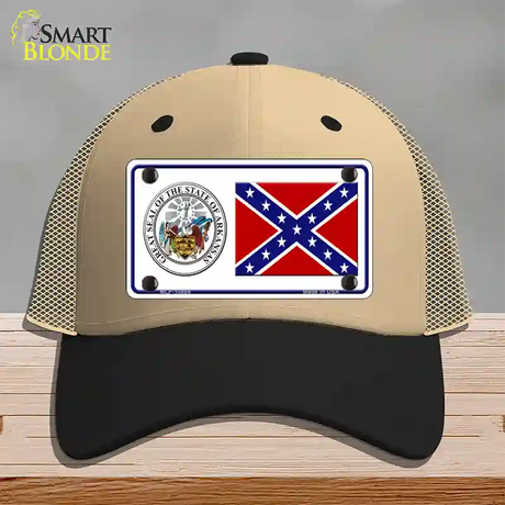 Confederate Flag Arkansas Seal Novelty License Plate Hat Mesh / Khaki|Black