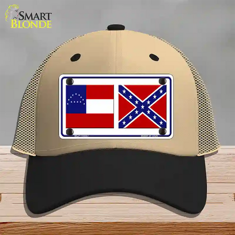 Confederate Robert E Lee Flag Novelty License Plate Hat Mesh / Khaki|Black