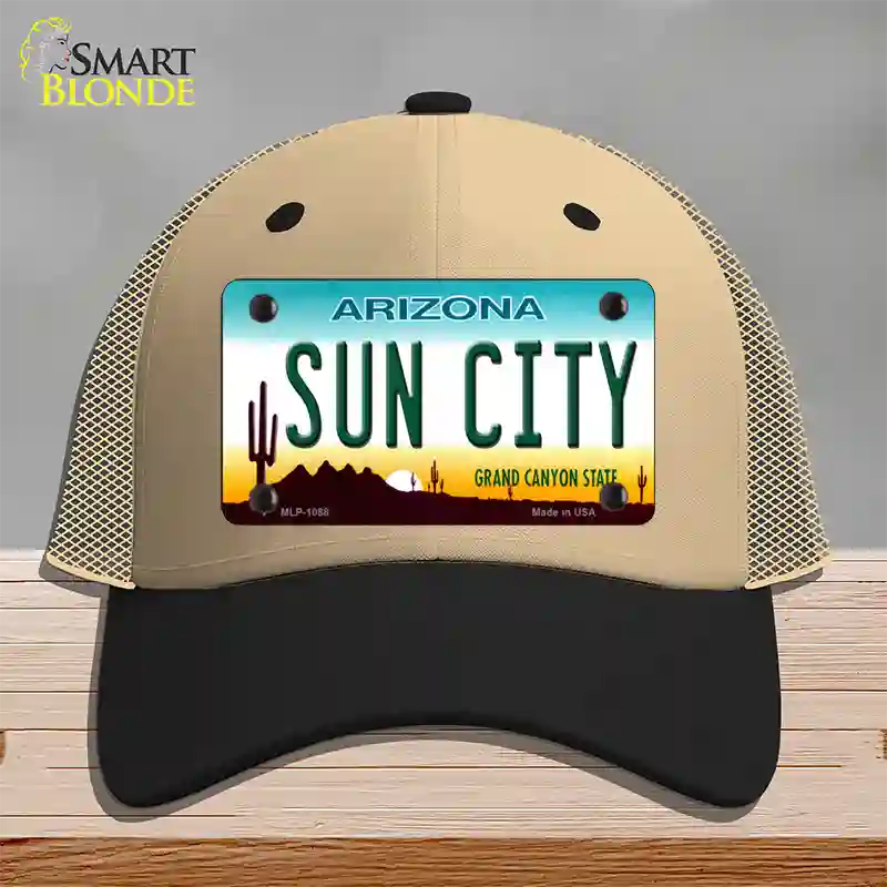 Sun City Arizona Novelty License Plate Hat Mesh / Khaki|Black