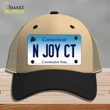 N Joy CT Connecticut Novelty License Plate Hat Mesh / Khaki|Black