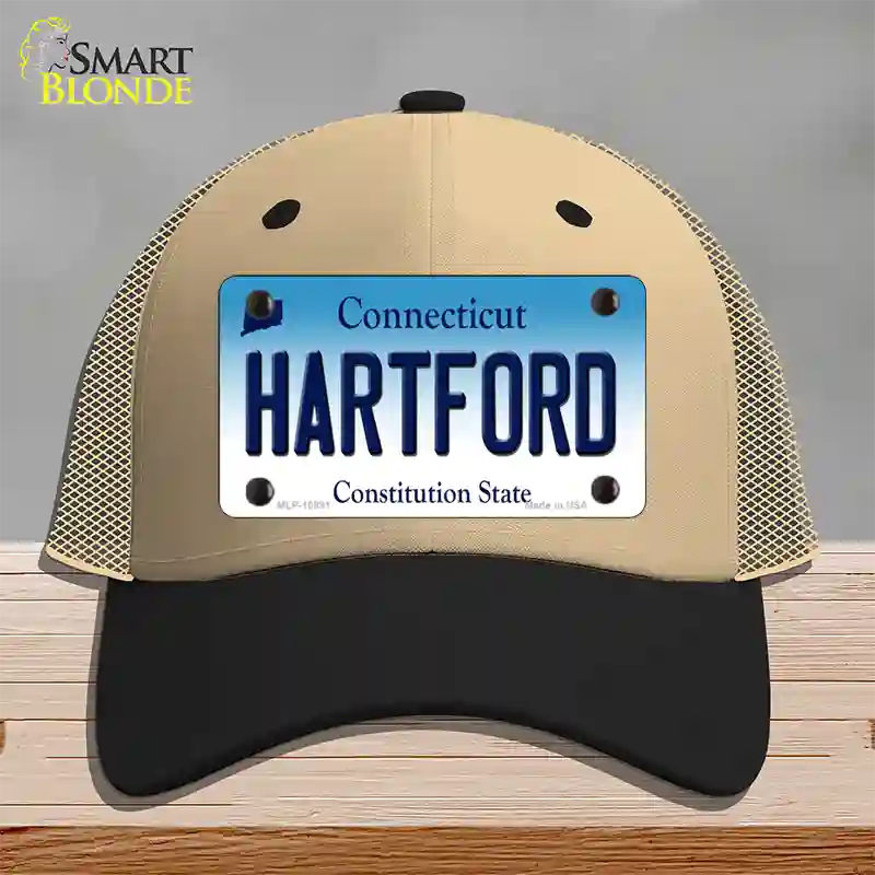 Hartford Connecticut Novelty License Plate Hat Mesh / Khaki|Black